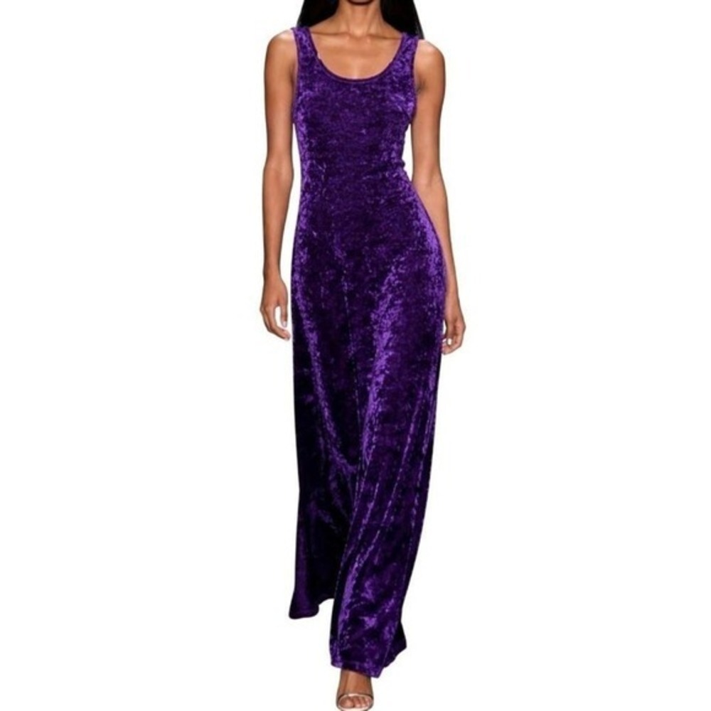 Vintage Y2K Whimsigoth Euro Summer Royal Purple Crushed Velvet Maxi Dress